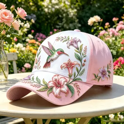 Hummingbird & Floral Art Print Casual Baseball Cap